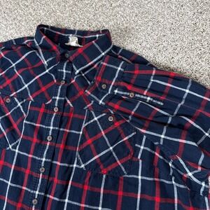 Duluth Trading Co Shirt Womens 4X Navy Red Plaid Button Down Cotton Western
